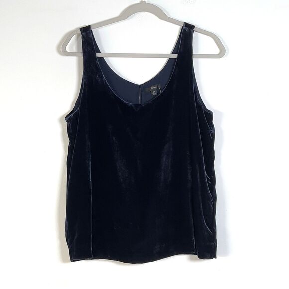 J. Crew Velvet Tank Top Cami Size 8 Tall Navy Blue Sleeveless Scoop Neck - Picture 1 of 9